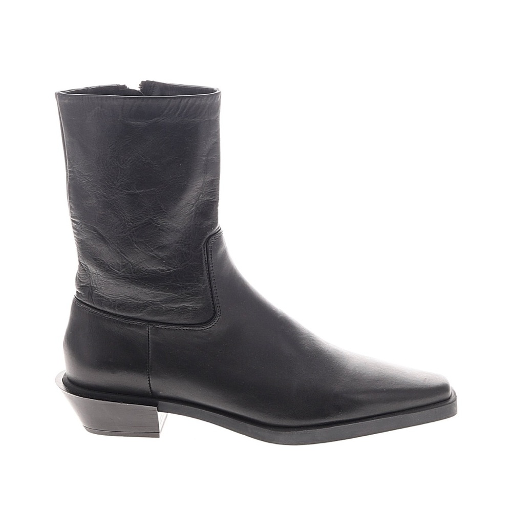 ZARA Leather Mid-Calf Square Toe Boots